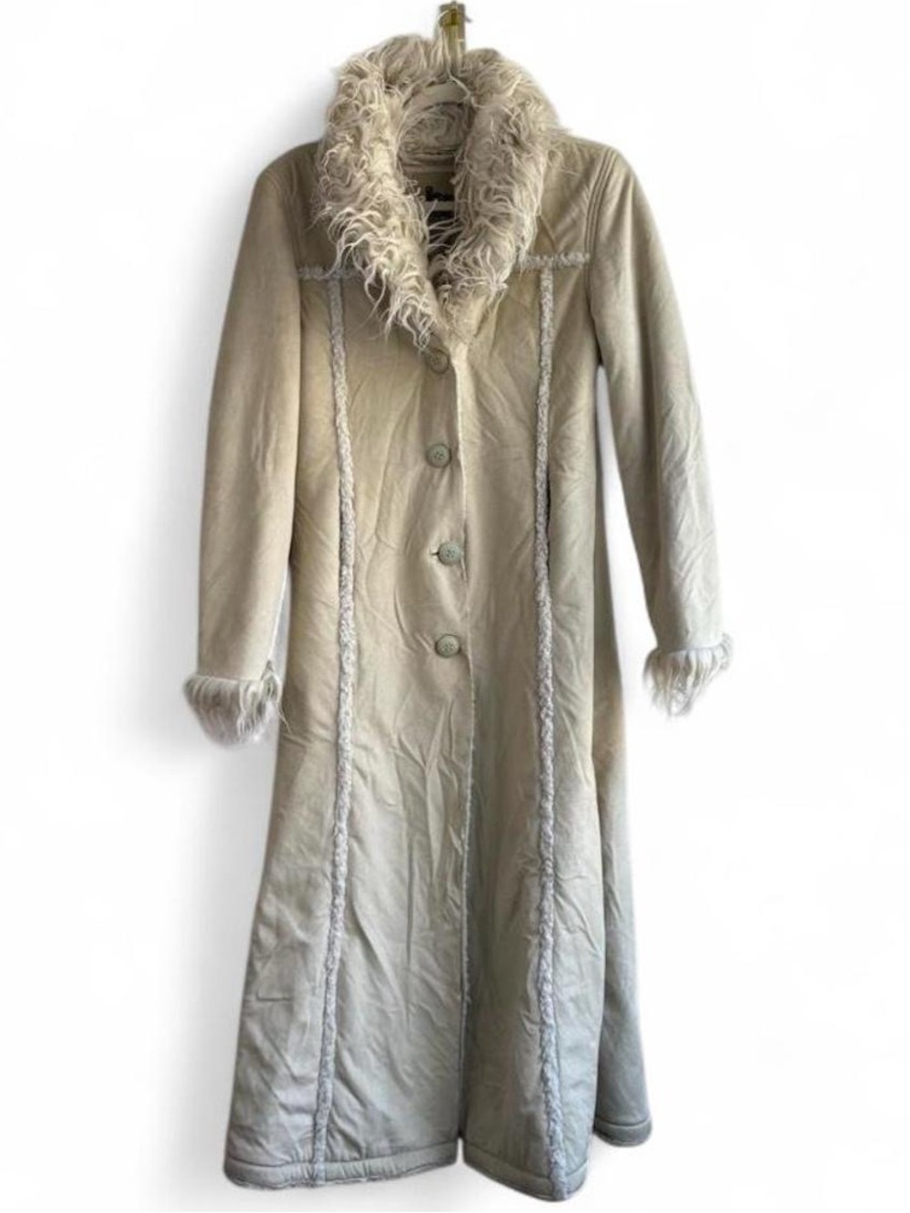 Y2K H&G Cream Beige Faux Shearling Penny Lane Afghan Long Coat Size M